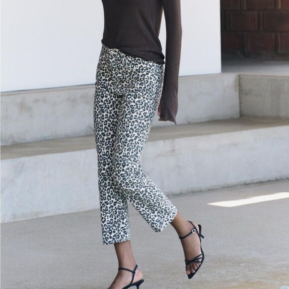 Zara Animal Print High Waist Crop Bootcut Jeans size 4 - Picture 2 of 9